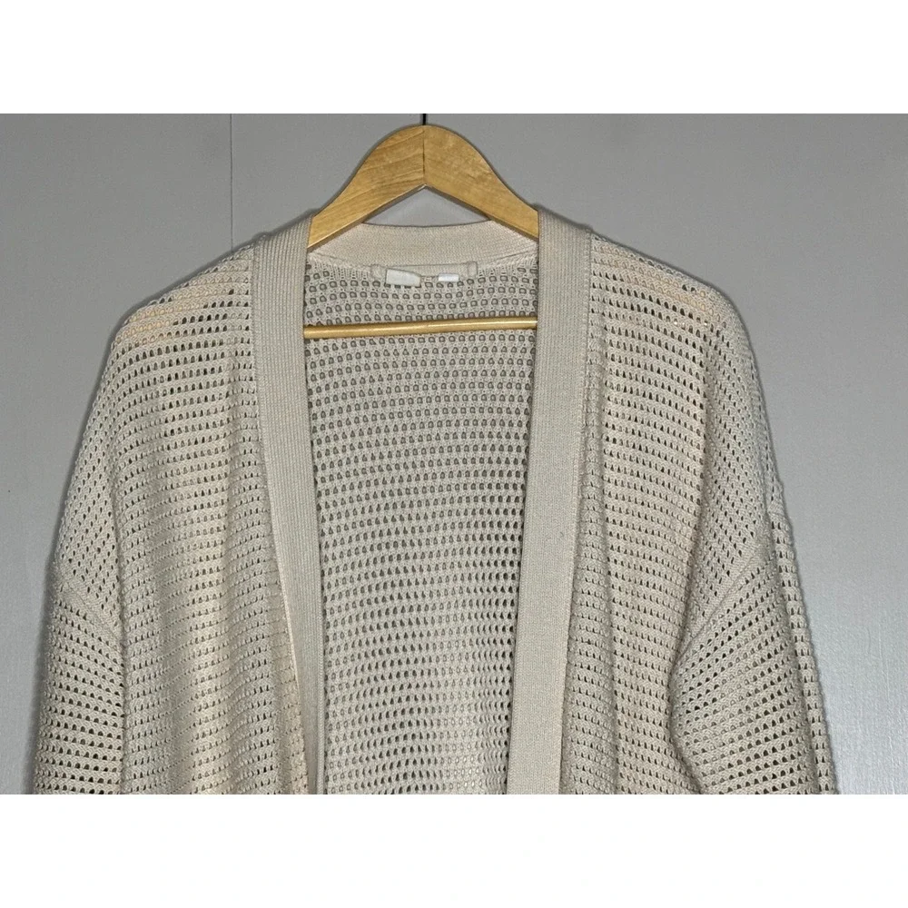 Gap Size L Cream Open Knit Cotton Longline Cardigan